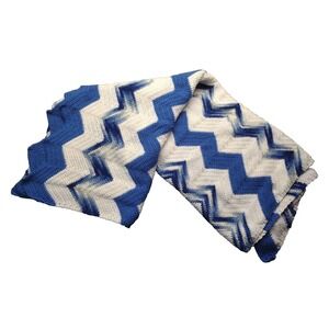 Crochet Blanket Knit Afghan 76 x 51 Chevron Granny Throw Cottage Core Afghan
